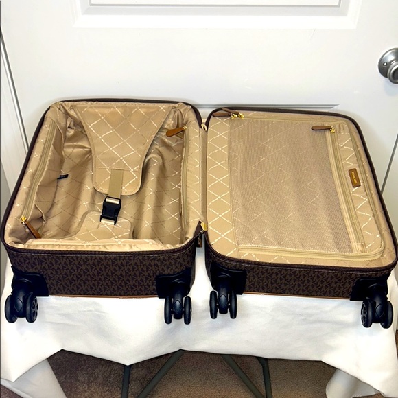 Michael Kors Travel Small Trolley Brown and Tan Monogram Leather Gold Hardware - Picture 6 of 13